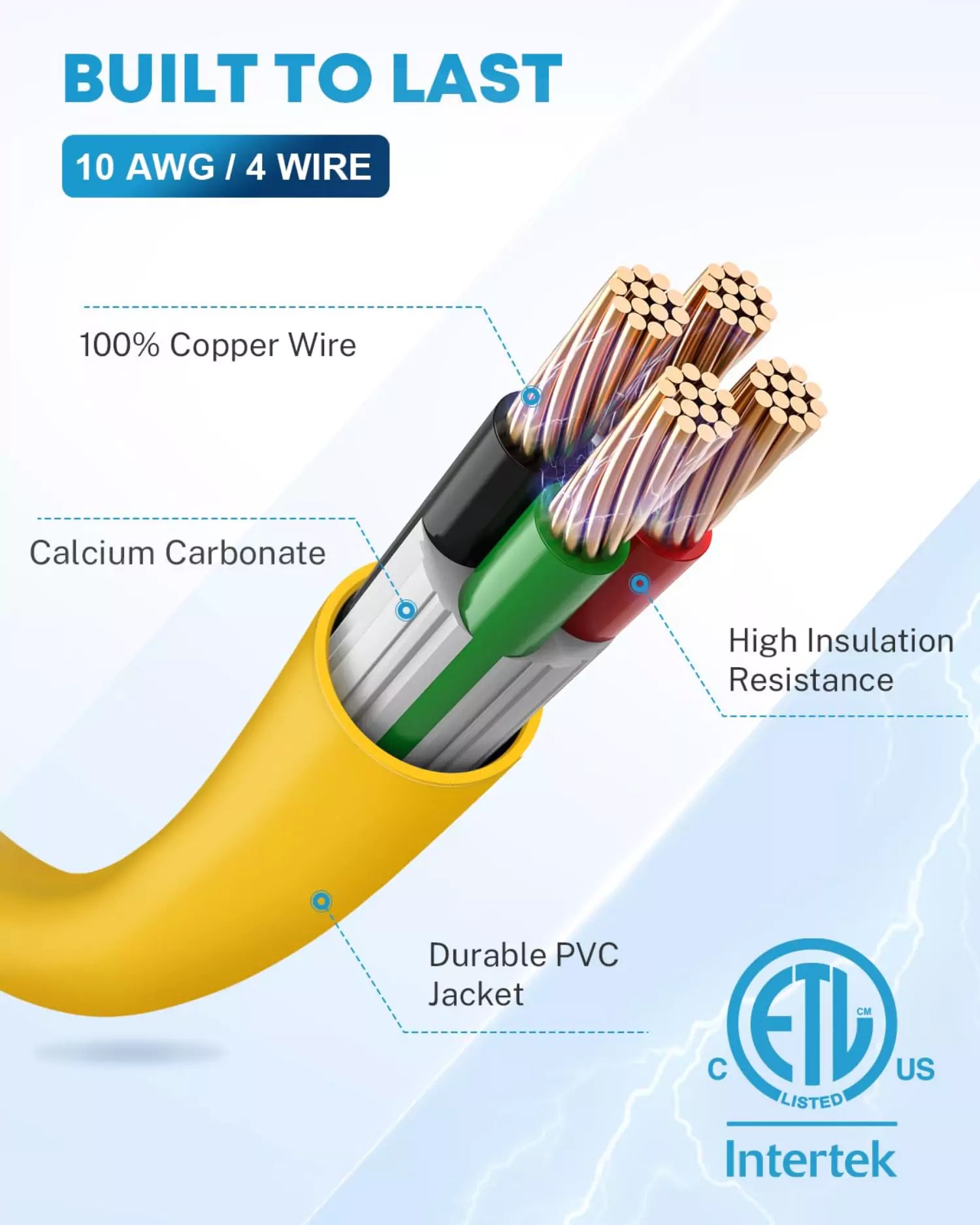 10 AWG 4 wire 30 amp generator cord 14-50P to L14-30R