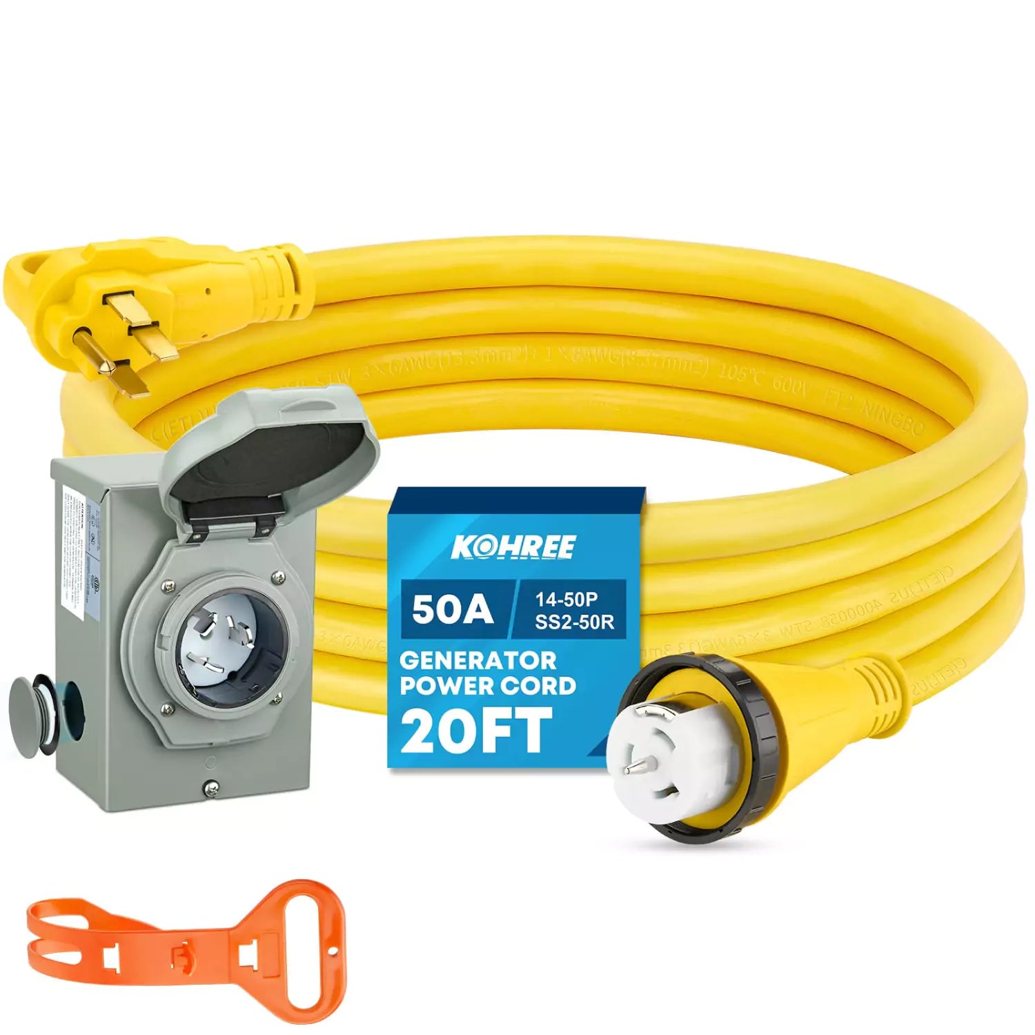 Kohree 50 amp generator power cord 20 ft