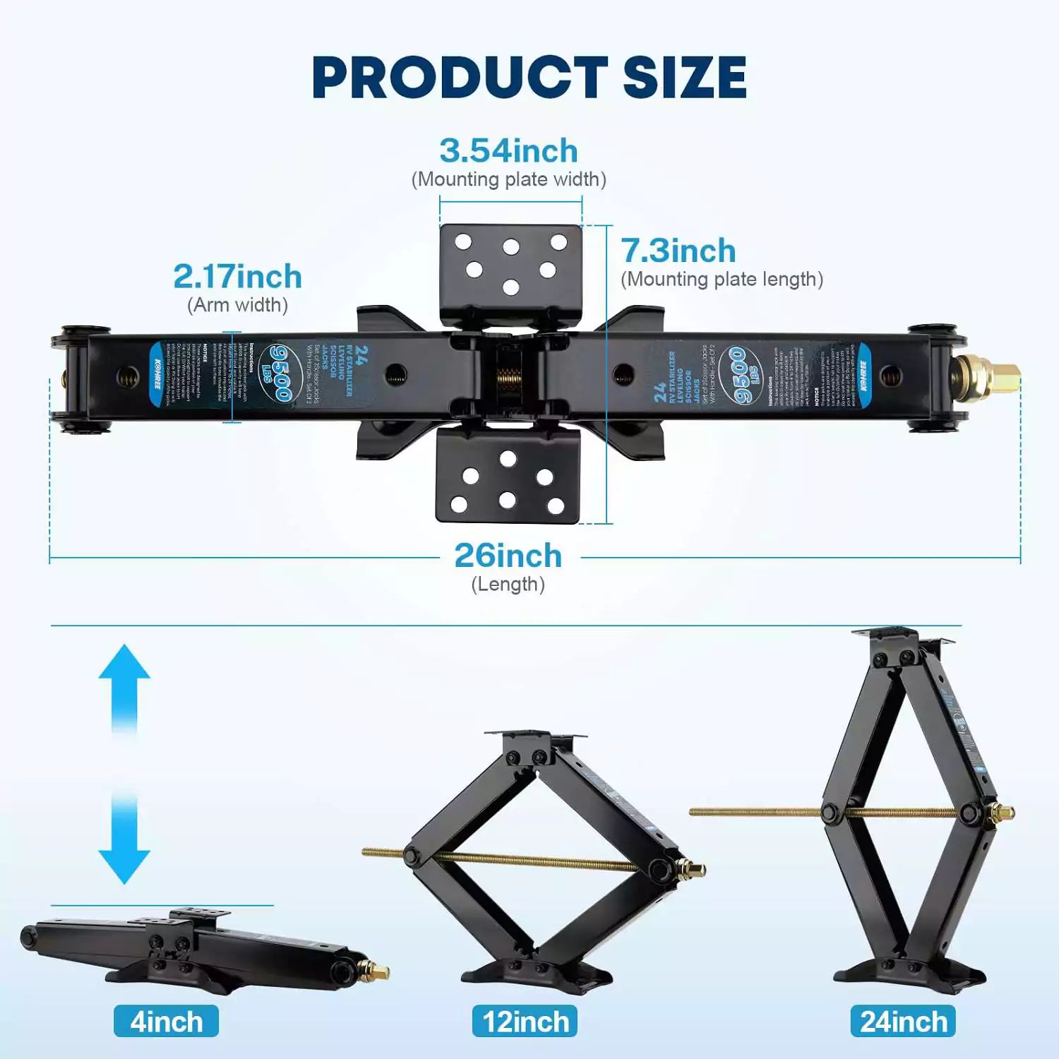 9500lbs RV jacks and stabilizers dimension