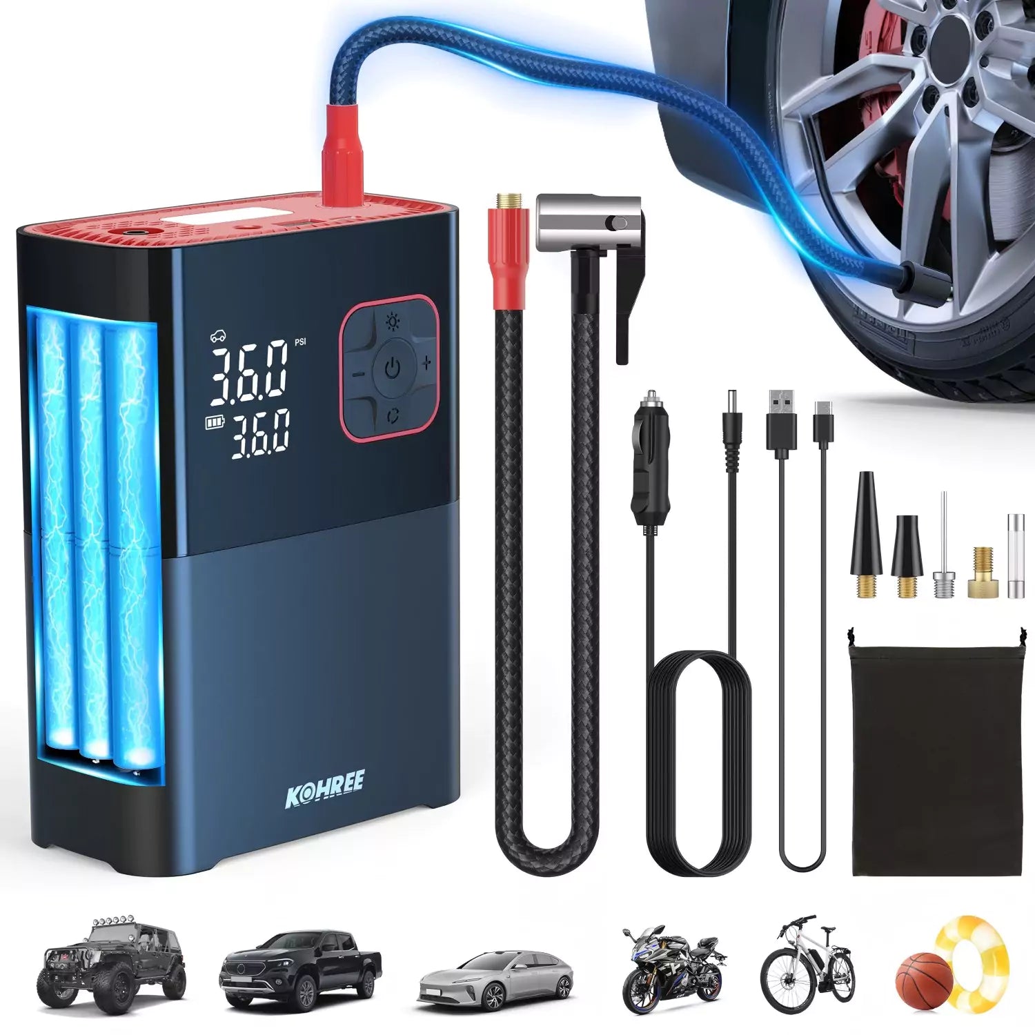 Kohree auto air tire pump