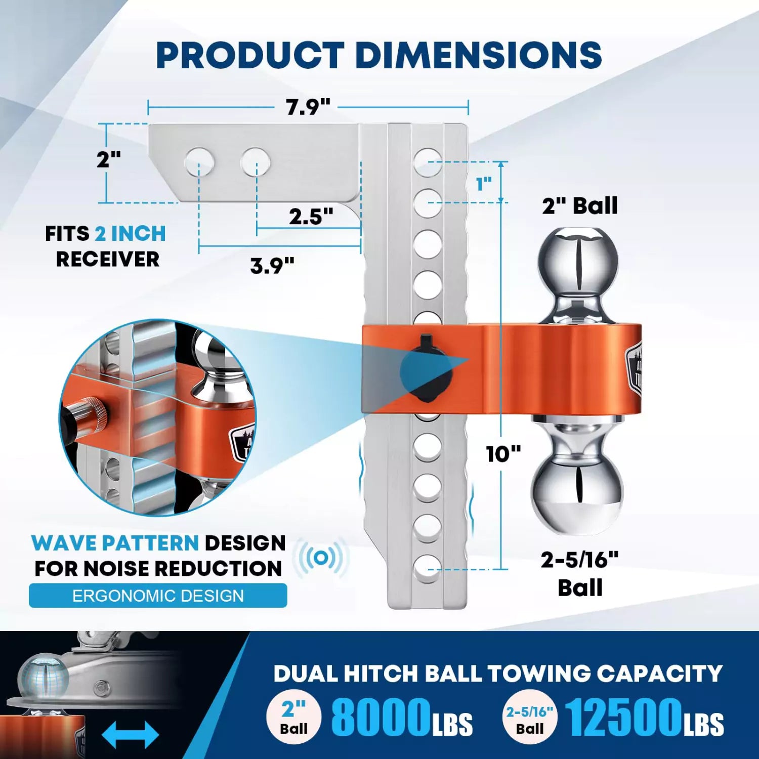 Ball mount hitch 10 inch dimensions