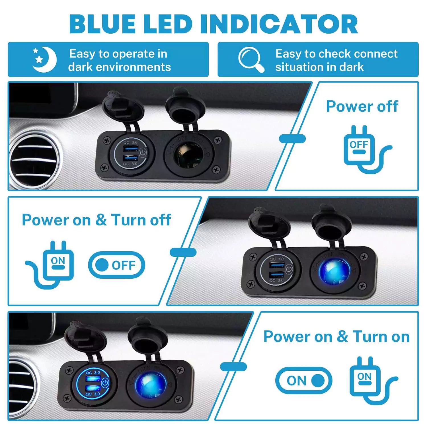 Blue led indicator car lighter plug