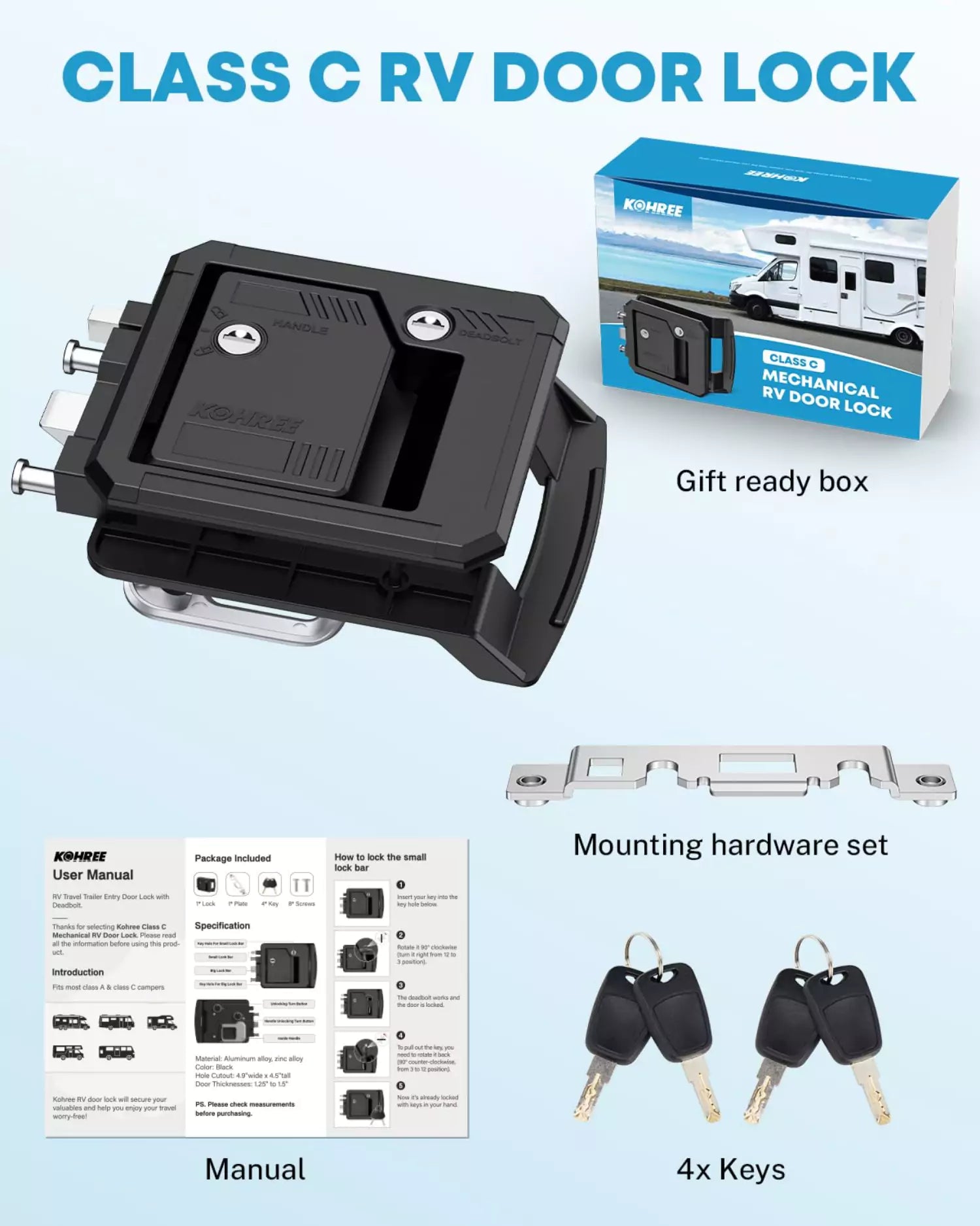 Kohree class c rv door lock package list