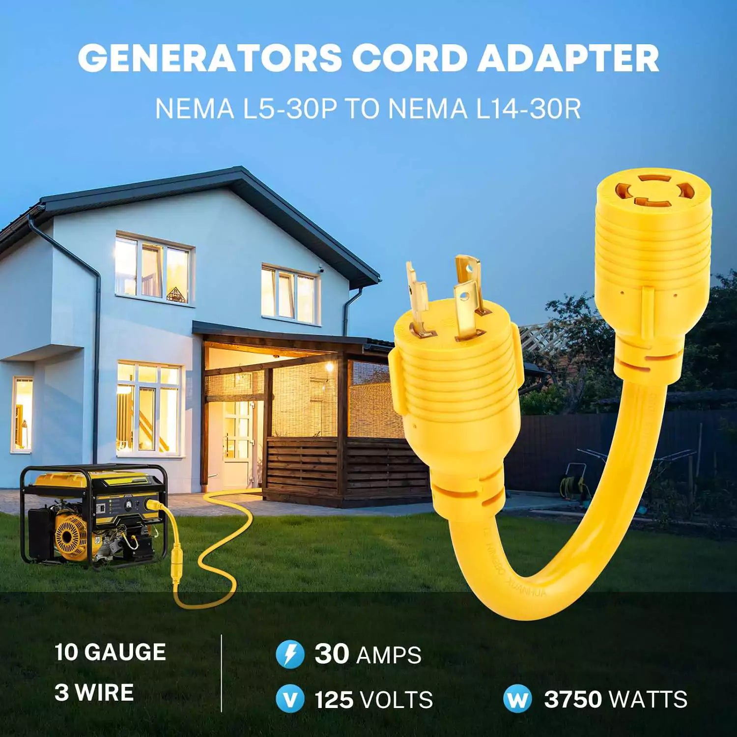 Generators cord adapter NEMA L5-30P to L14-30R