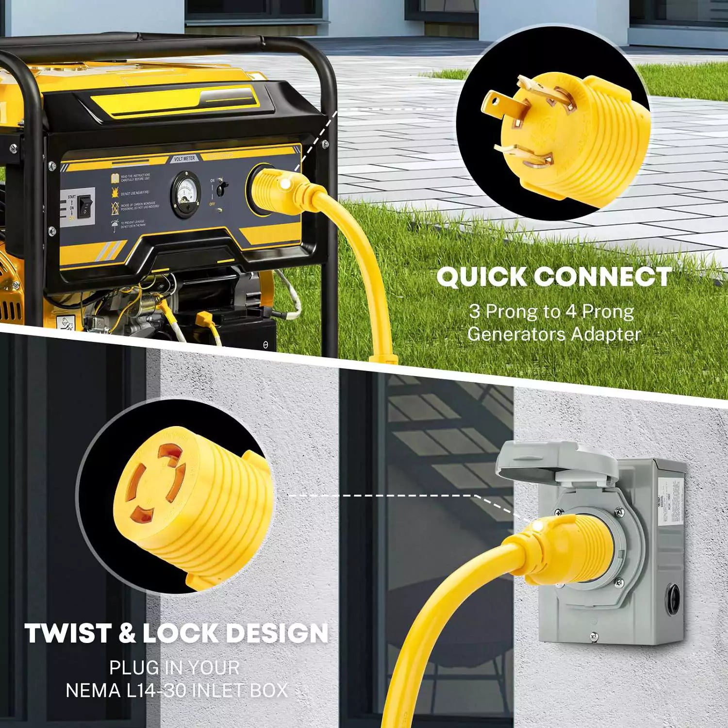 Generator electrical adapters quick connect and twist lock design