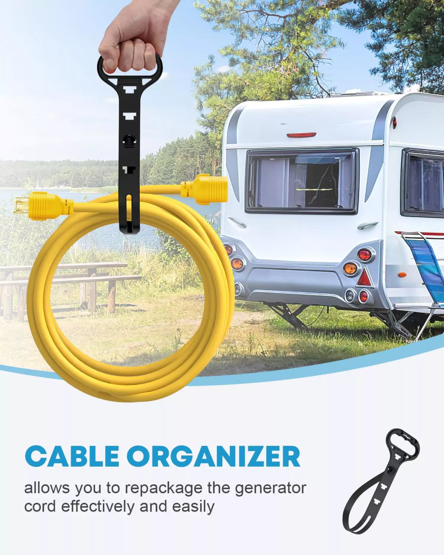 Generator extension cord organizer allows you to repackage the generator cord effectively and easily