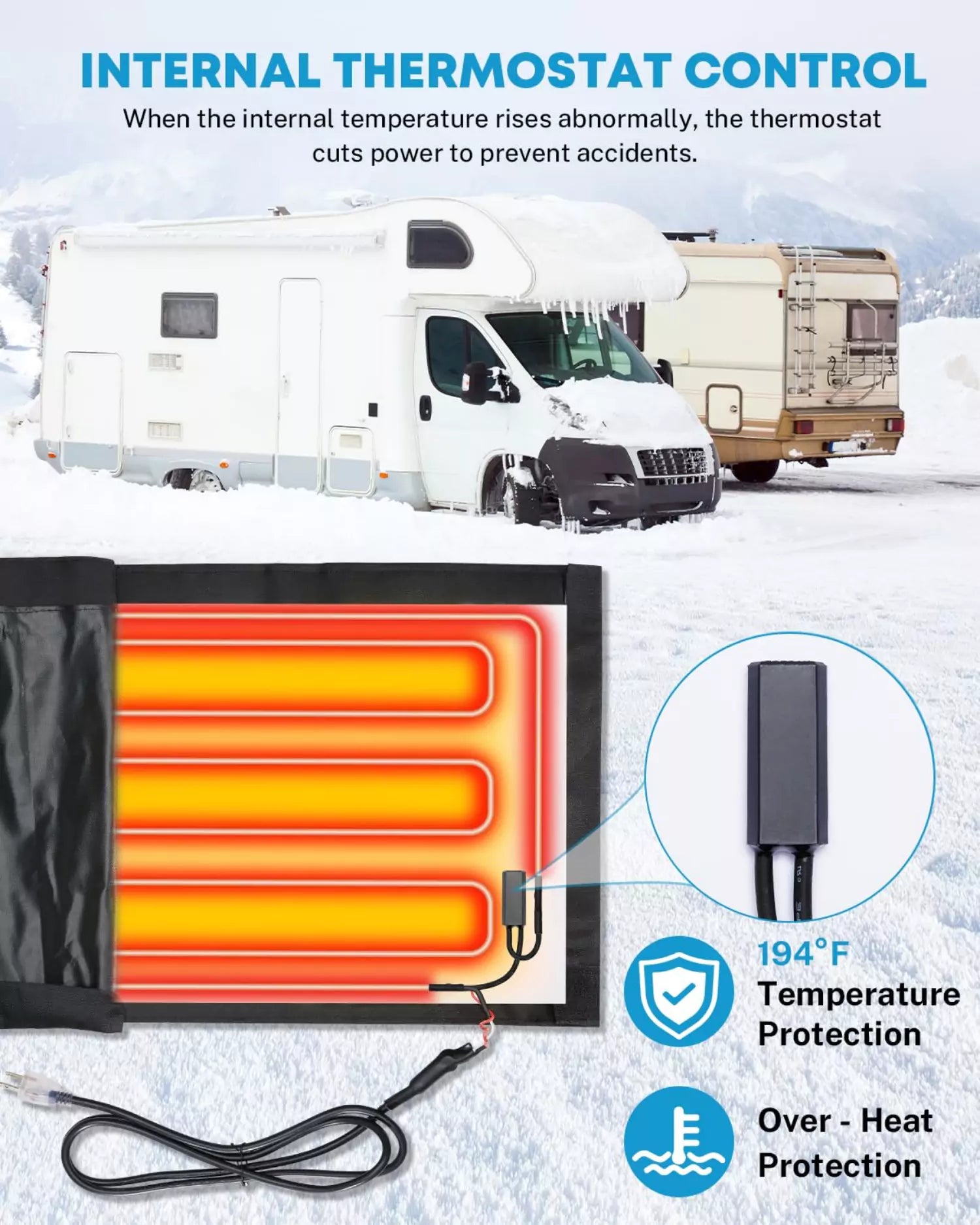 Internal thermostat control heated sewer hose