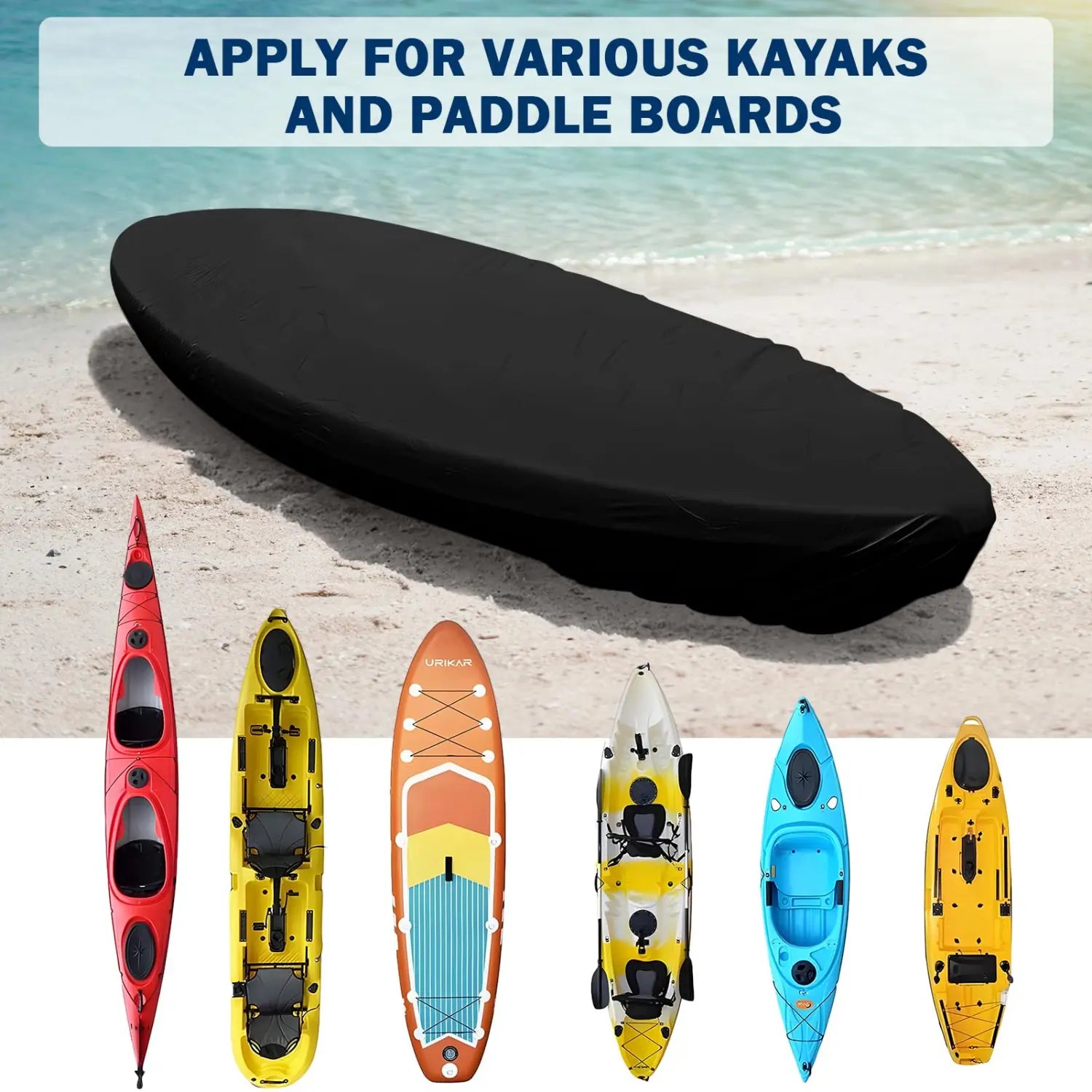 Kayak cover for storage black apply for various kayas and paddle boards