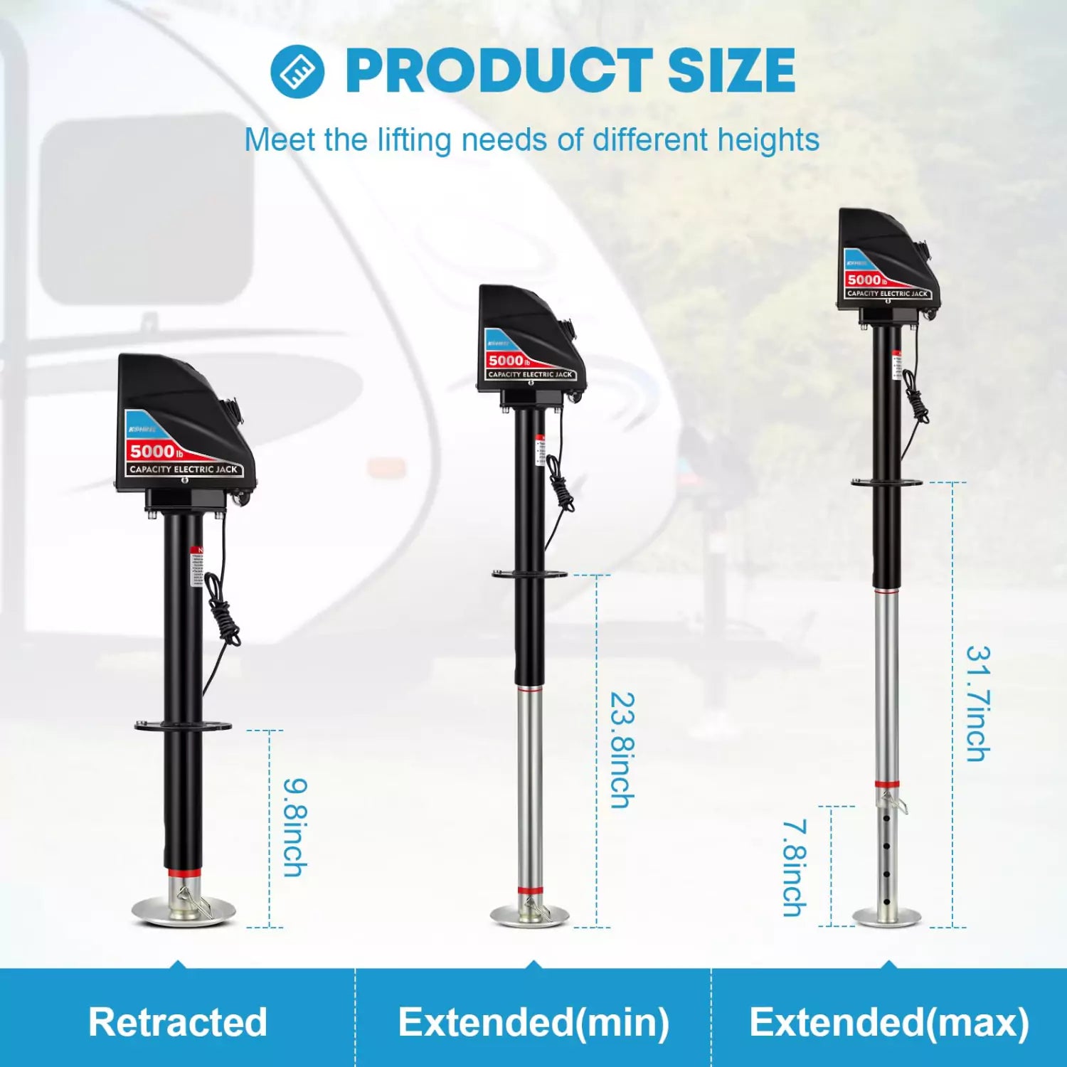 Kohree 5000 lbs electric tongue jack size