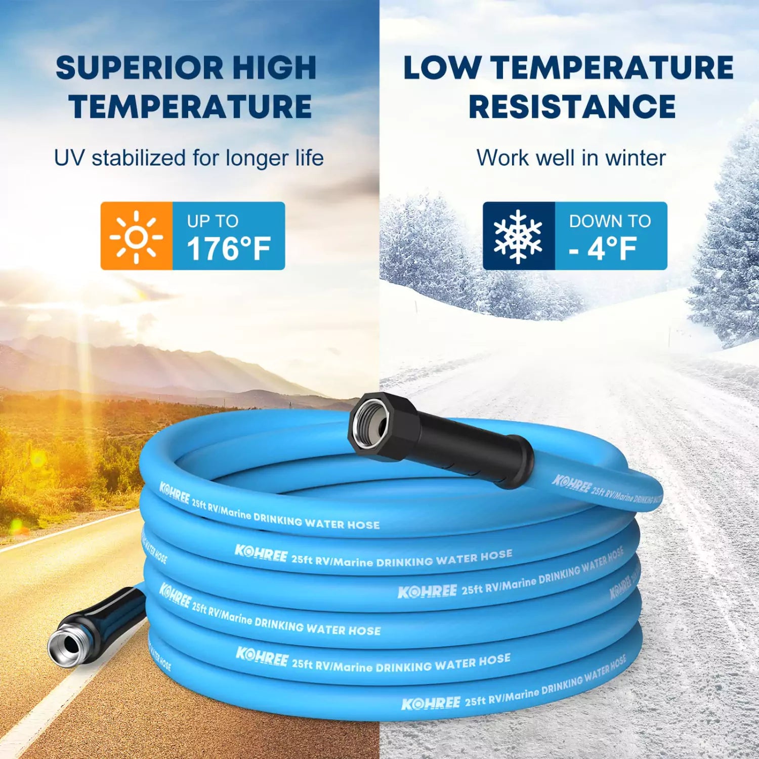 UV and freeze resistance water hose for a camper