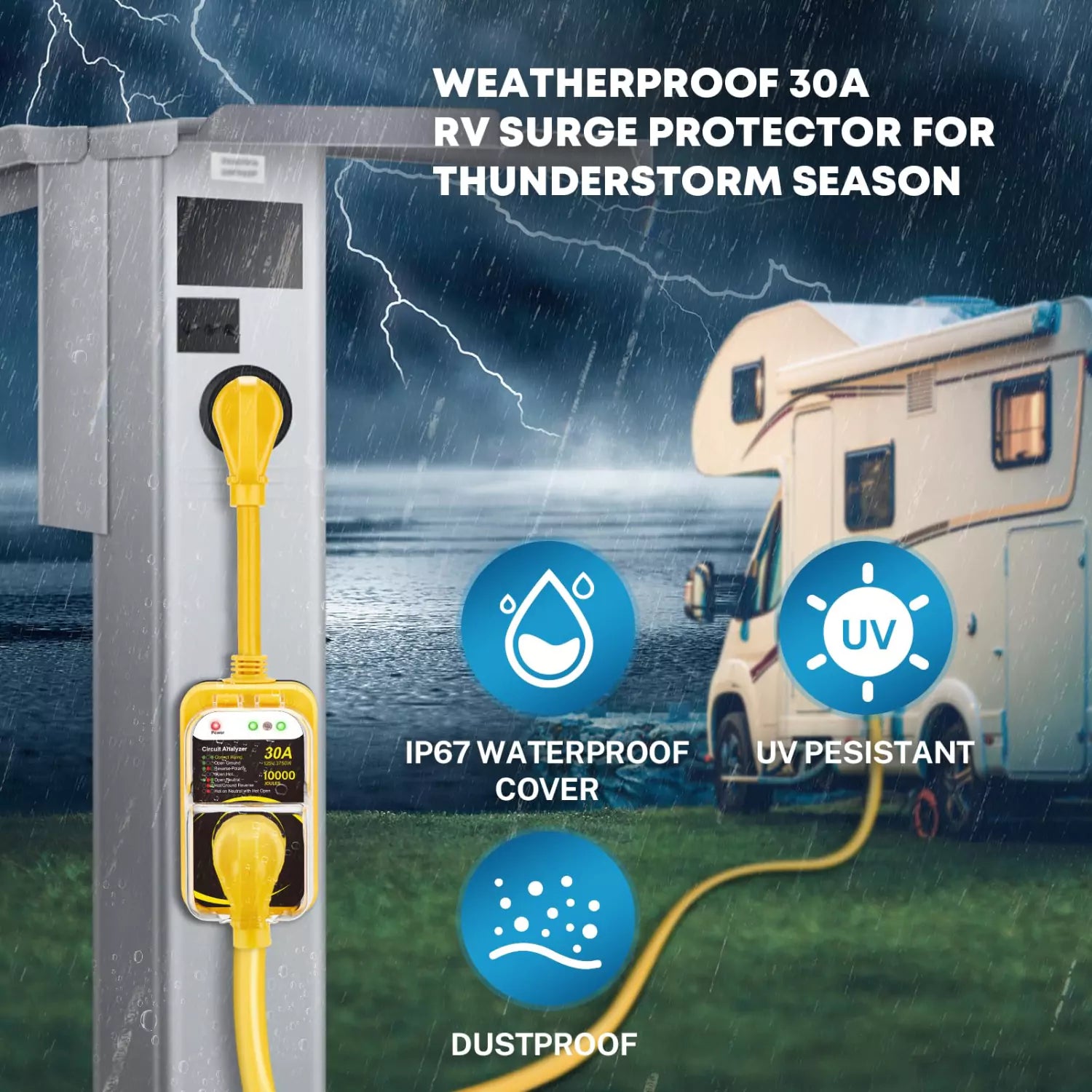 Weatherproof 30a kohree rv surge protector for thunderstorm season