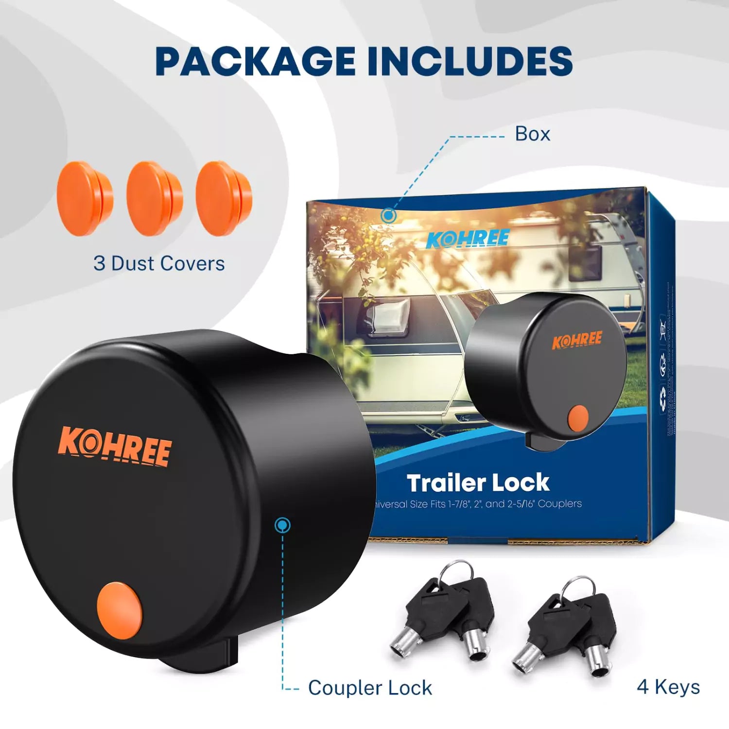 Kohree lock trailer coupler package includes