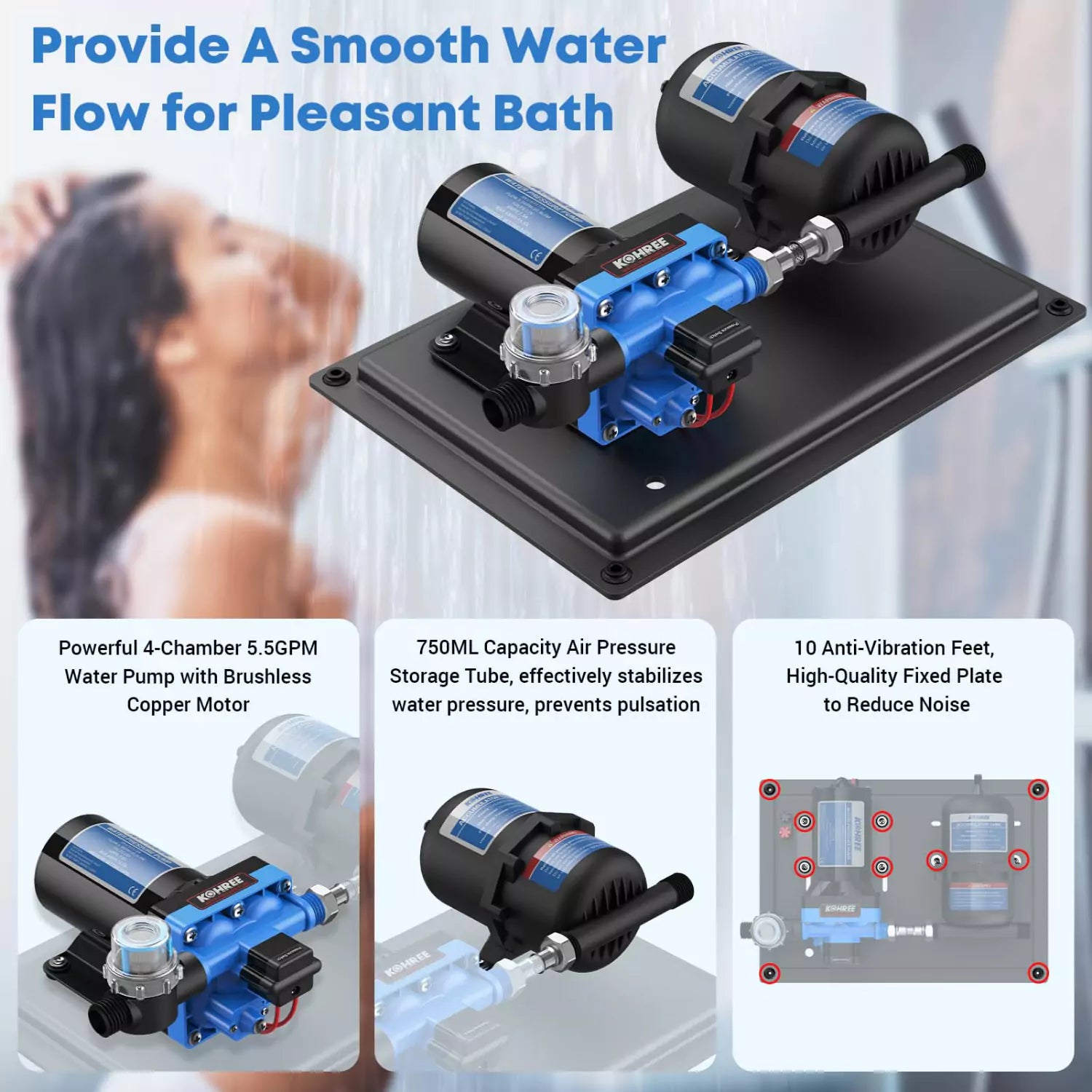 Smooth water flow motorhome water pump