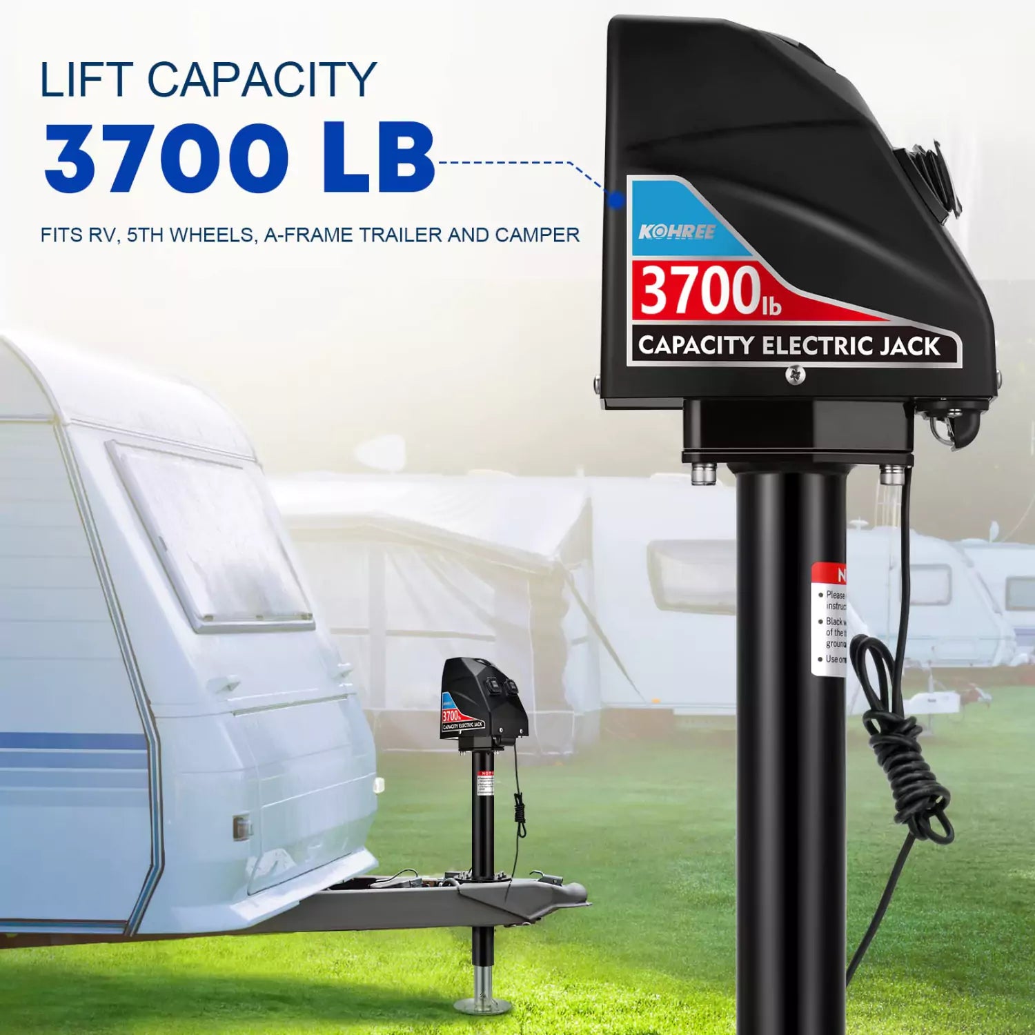 Kohree power trailer jack lift capacity to 3700 lb