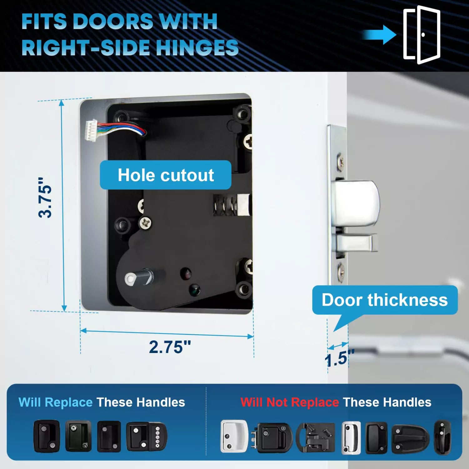 RV keyless entry fits doors with right-side hinges