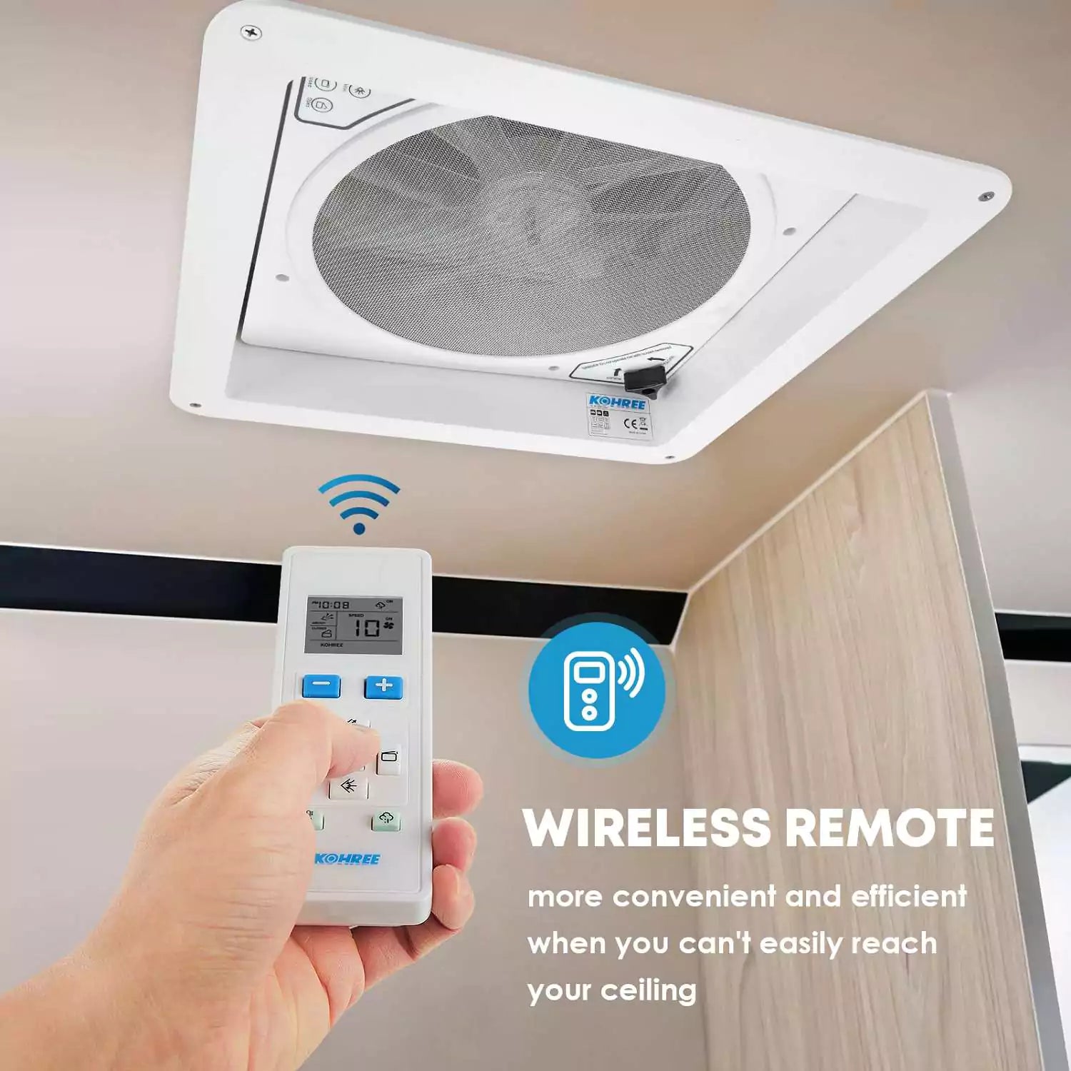 Wireless remote RV roof vent with fan