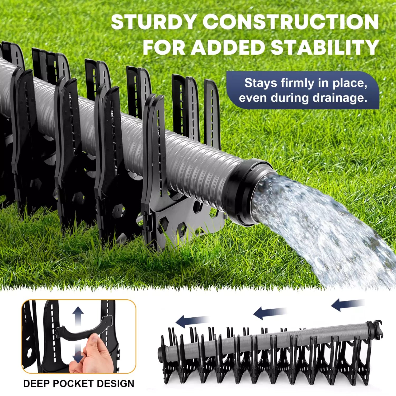 Sturdy construction for added stability rv sewage hose support