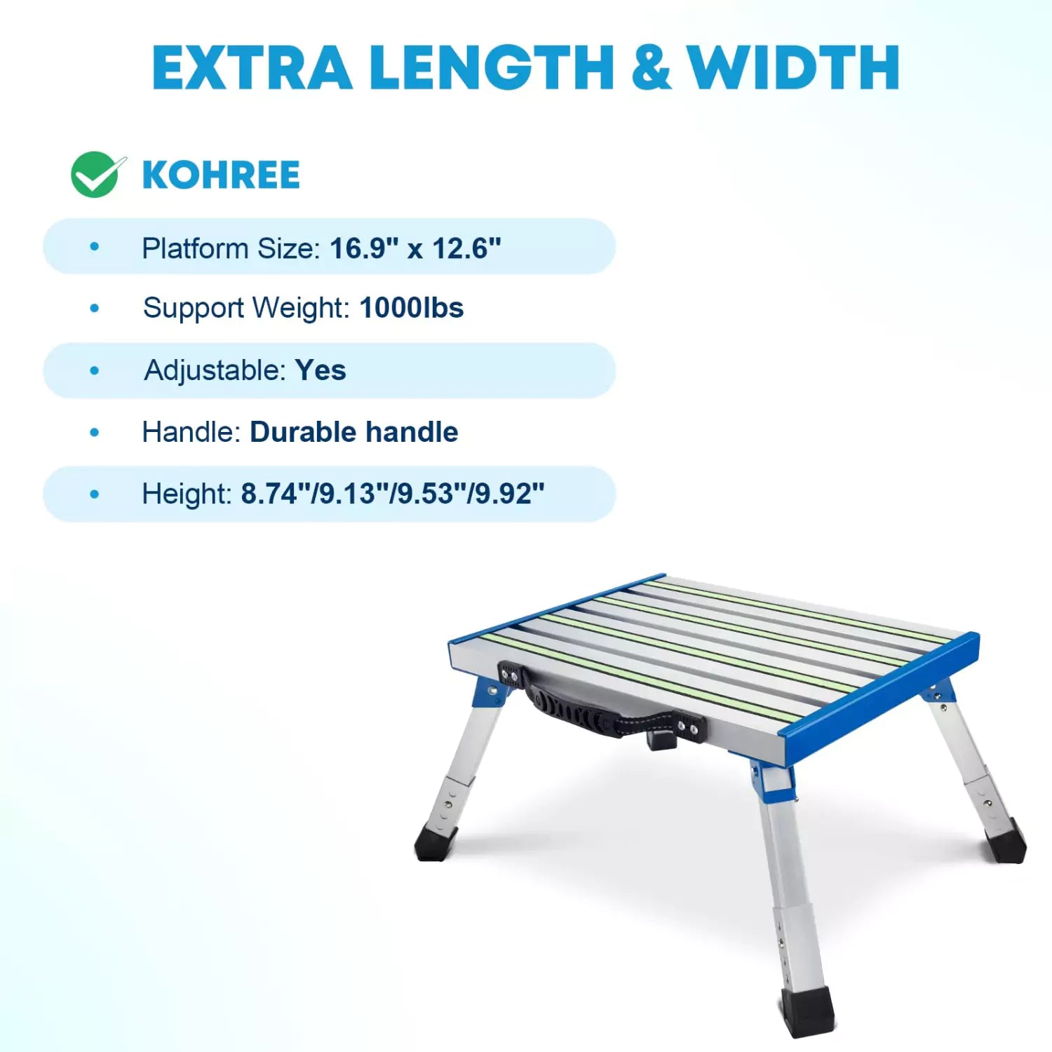 Extra length and width step stool for RV