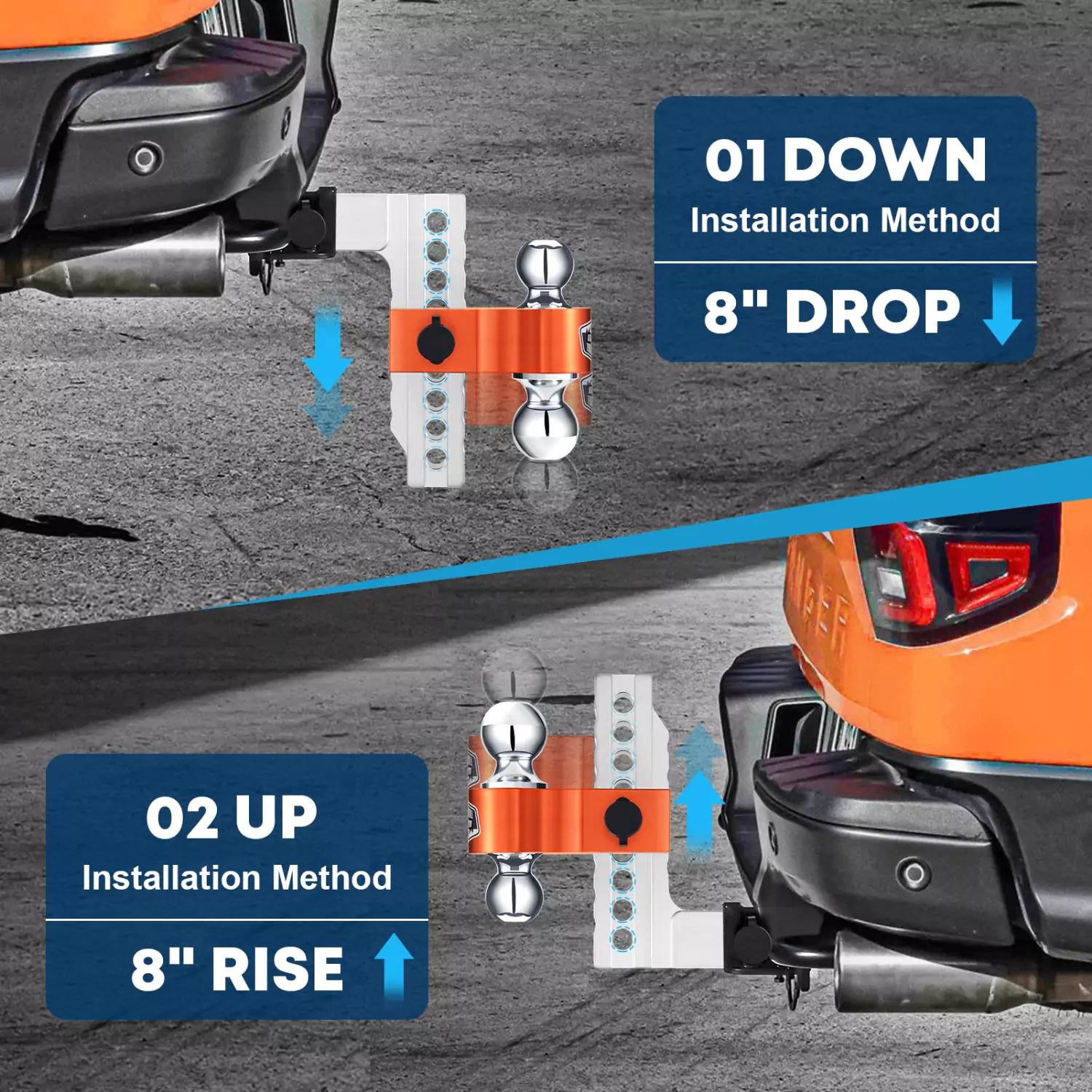 Trailer adjustable hitch 8 inch drop and rise